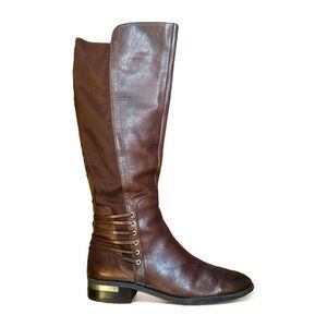 Vince Camuto Riding Boots Womens 9.5 M Payge Brown Gold Leather Rye Whiskey Euc